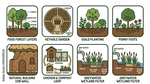 Permaculture Sustainable Gardening and Eco Living Infographic Icon Set