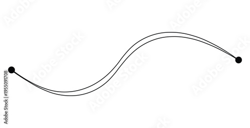 Abstract wavy line with two black dots at the ends design element for graphic projects