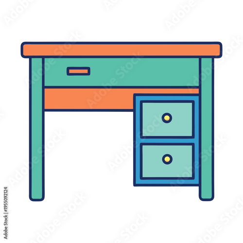 Illustration of a wooden study desk with drawers for home office furniture design concept