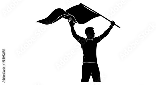 Silhouette of a Man Waving a Flag