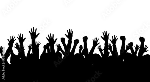Silhouette of a Crowd with Raised Hands Celebrating