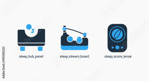 Smart home icons: hub panel, smart board, and room sensor for home automation and iot