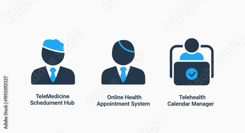 Icons for telemedicine, online health appointment system, and telehealth calendar manager for healthcare technology and remote medical services. vector graphic