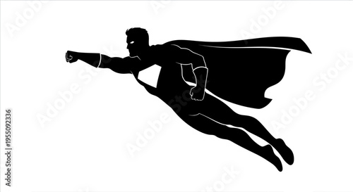 Silhouette of a Flying Superhero in Action Pose
