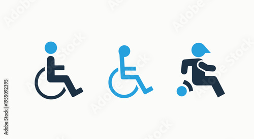 Disability and accessibility icons: wheelchair user and mobility aid symbols representing inclusion and support services