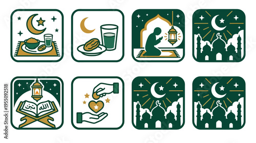 Ramadan Kareem and Eid Mubarak Islamic Religious Icon Collection