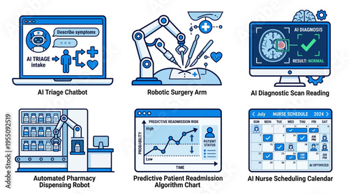 AI Medical Technology Set with Robotic Surgery and Diagnostics