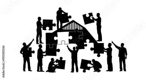 Teamwork Building House Concept with Jigsaw Puzzle Pieces
