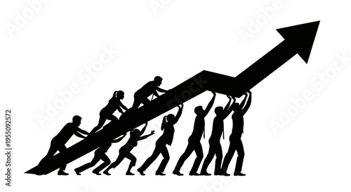 Business Team Working Together to Lift Upward Growing Arrow