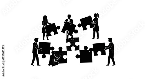 Business Team Collaborating on Jigsaw Puzzle Concept