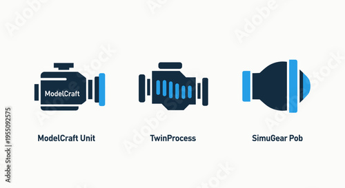 Engine icons: engine unit, twin process, turbocharger - mechanical engineering symbols