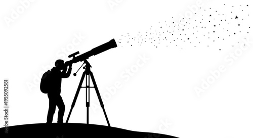 Silhouette of a Person Observing Stars with a Telescope