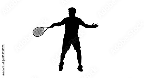 Silhouette of a Tennis Player Preparing to Hit a Ball