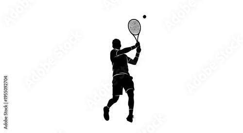 Silhouette of a Tennis Player Hitting a Ball