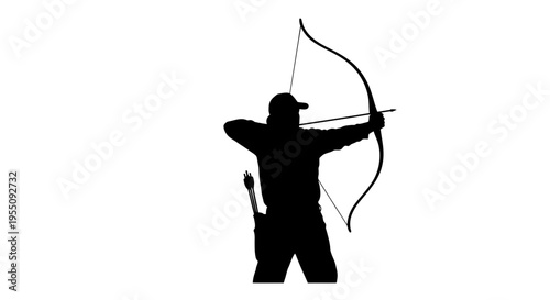 Silhouette of an Archer Aiming with Bow and Arrow