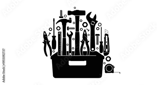 Black Silhouette Toolbox with Assorted Hand Tools