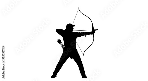 Silhouette of an Archer Aiming with a Bow and Arrow