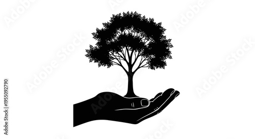 Silhouette of a Tree Growing from a Human Hand