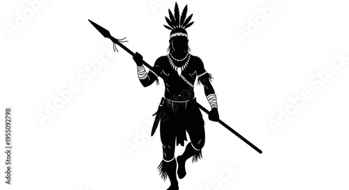 Silhouette of Native American Warrior with Spear