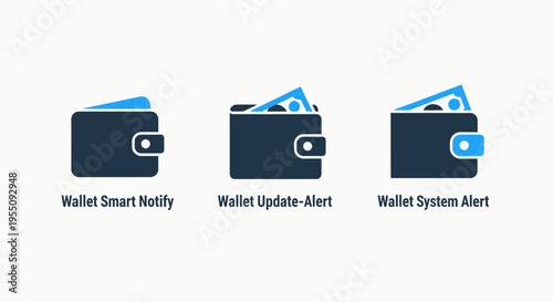 Finance icons: wallet notifications, updates, and system alerts for financial management