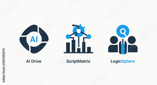 Modern technology icons: AI, data analysis, team collaboration, and business solutions for digital innovation and future concepts, artificial intelligence
