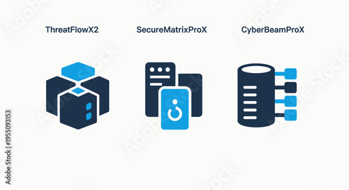 Cybersecurity icons: threat matrix, server security, and database protection - vector