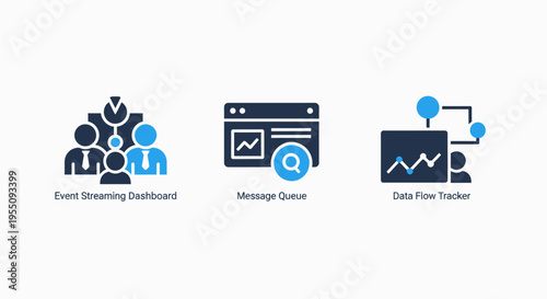 Skills management, visual data analysis, and real-time grid interaction icons for business intelligence and hr solutions