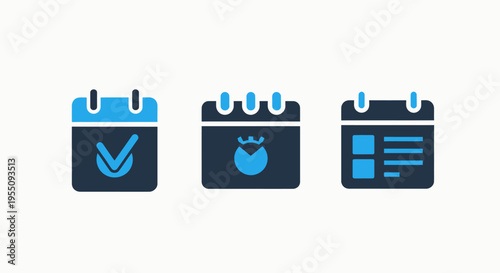 Set of calendar icons representing appointment scheduling, task management, and event planning for business and personal daily use