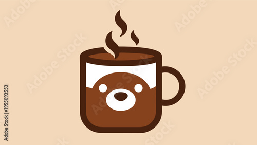 Vector art of a charming bearshaped coffee cup illustration on a beige background, perfect for cafe menus and cute design projects