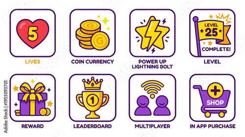 Mobile Game UI Icons Set for Gamification and App Design