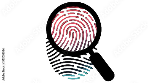 Magnifying glass over fingerprint scan.