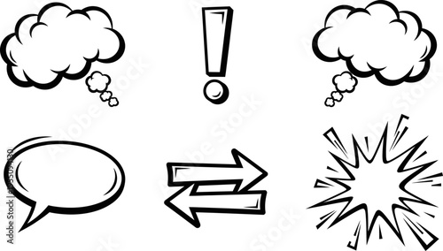 Comic book speech bubbles and exclamation marks silhouette