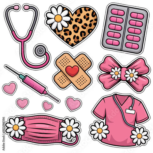 Nurse uniform with medical accessories closeup.