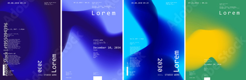 Abstract gradient posters featuring fluid shapes and modern typography. The vibrant color transitions create a dynamic visual effect, perfect for contemporary design projects.