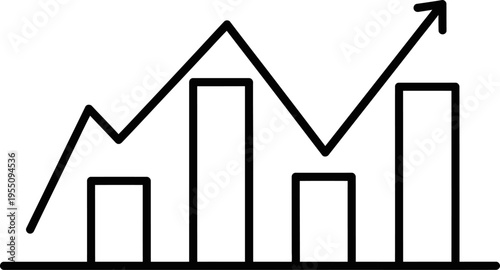 Fotografia Silhouette of a line graph with bars and an upward trend arrow silhouette