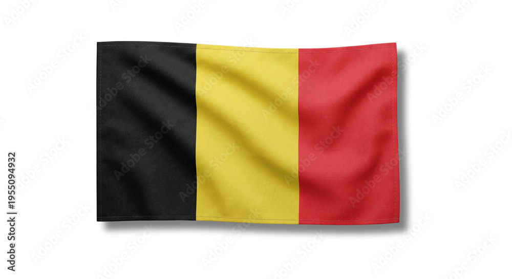 Fototapeta premium Waving Belgium national flag with black yellow red vertical stripes.