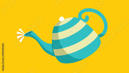 Vector art of whimsical turquoise teapot with white stripes, perfect for tea time and adding a touch of charm to any setting