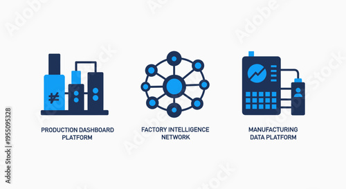 Industrial manufacturing smart factory data platforms and connected production networks technology illustration