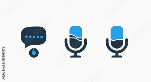 Digital communication icons: secure chat, voice input, and command recognition for user interface solutions