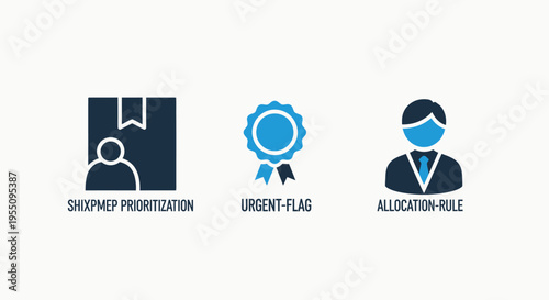 Business logistics icons with prioritization, urgent flagging, and resource allocation rules for efficient management