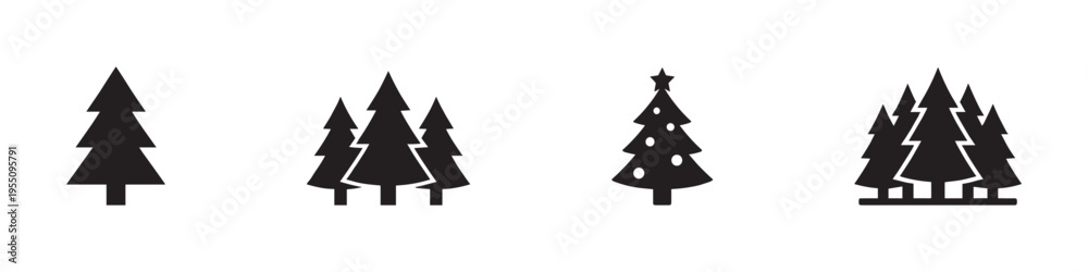 Fototapeta premium Pine and fir tree forest nature icons set. Vector Illustration.