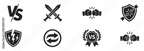Versus and competition icon set for sports and battle comparisons. Vector Illustration.
