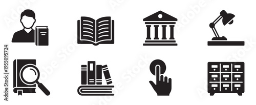 Library education and legal books icon set. Vector Illustration.