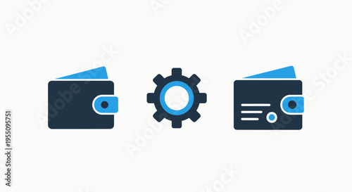 Digital wallet and gear settings icons representing online payment management, financial transactions, and e-commerce solutions, e commerce