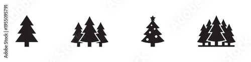 Pine and fir tree forest nature icons set. Vector Illustration.