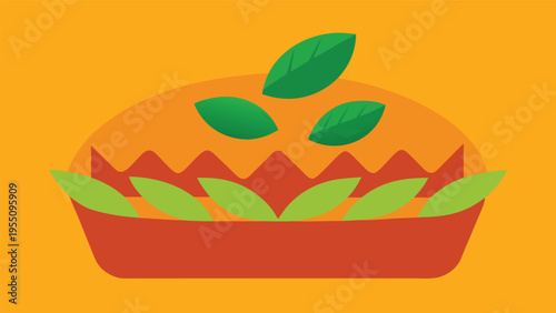 Vector art of delicious homemade pie with fresh green leaves on top, a delightful treat for any occasion, perfect for dessert or a sweet snack