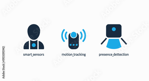 Smart home and security sensor icons set featuring iot motion tracking systems presence detection devices and wireless monitoring technology for intelligent building automation security