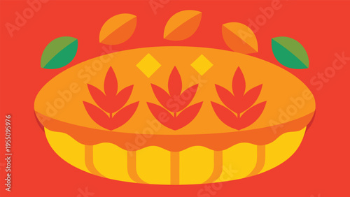 Vector art of a delightful homemade pie decorated with stylized leaves, a perfect treat for a festive occasion, a sweet and satisfying dessert option