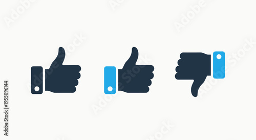 Customer feedback and rating icon set featuring thumbs up and thumbs down hand gestures representing satisfaction approval dislike review sentiment and online reputation management vector symbols