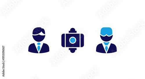 Virtual reality user and vr goggles icon set representing immersive technology, metaverse interaction, and digital avatars for software development, gaming interfaces, and wearable device hardware
